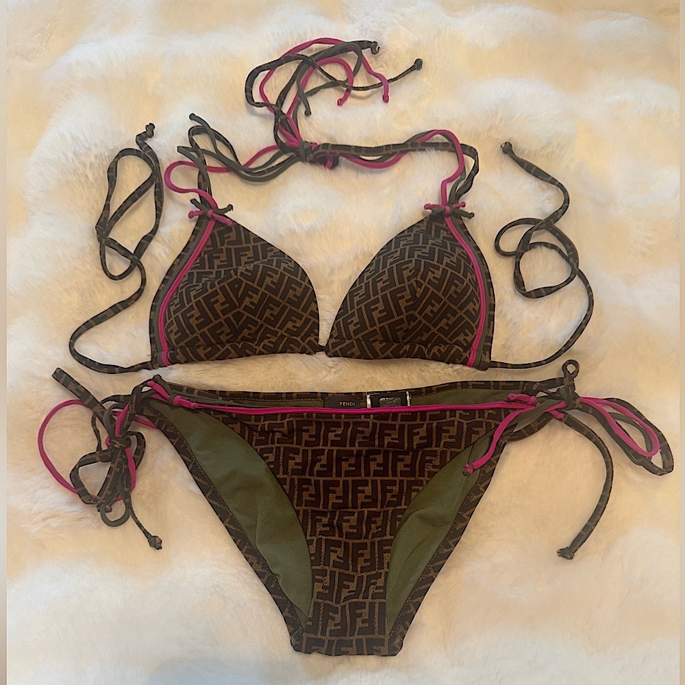 Fendi Zucca Print Brown and Pink Bikini